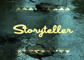 Storyteller in text over a pale sea green background